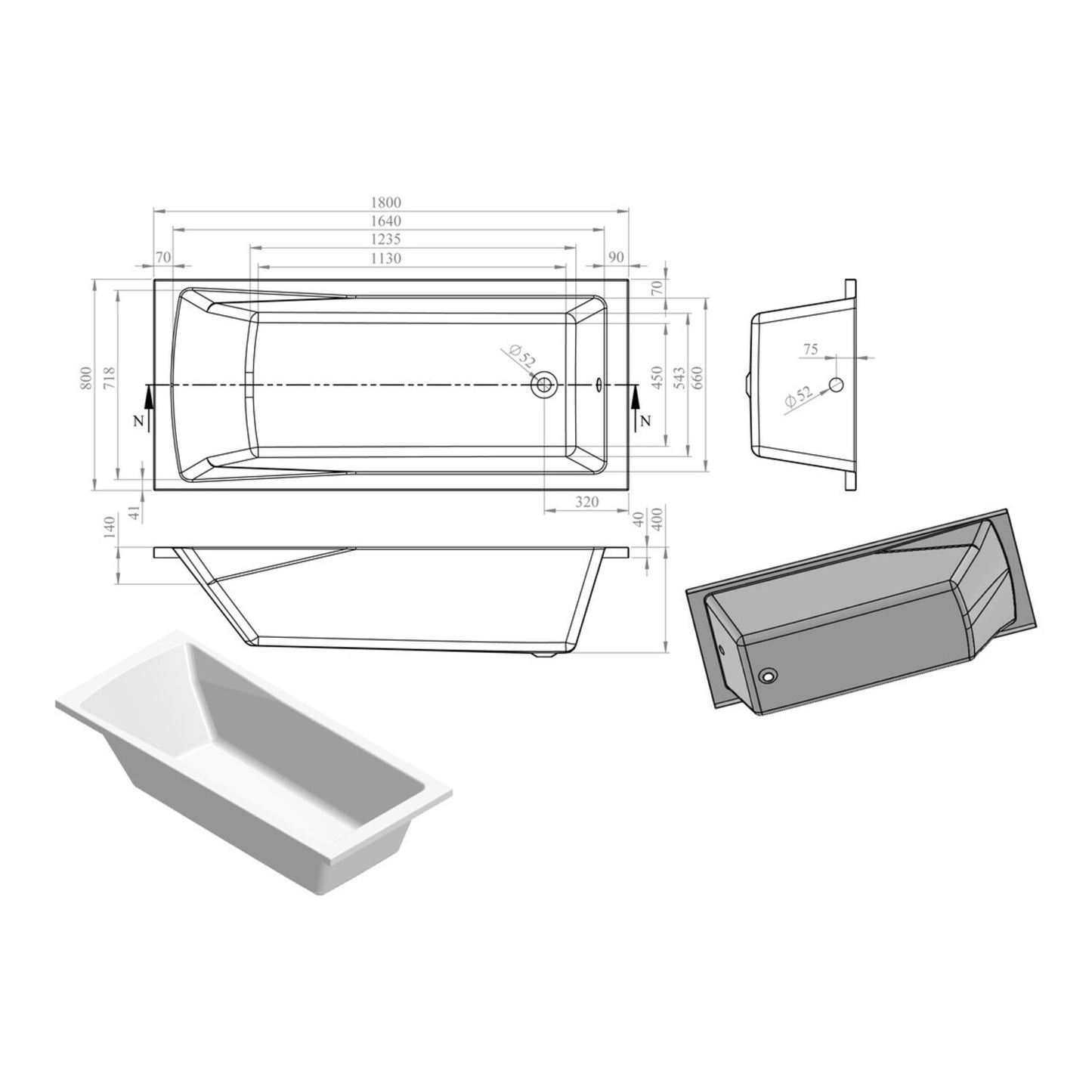 Thalina Round Single End 0 Tap Hole Bath W/Legs