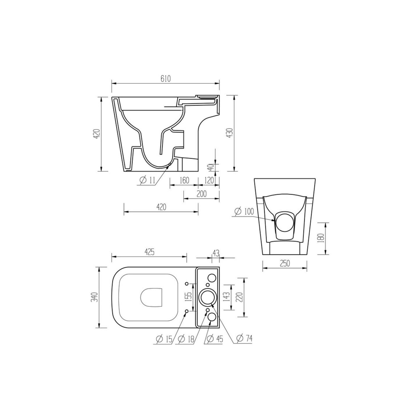 Tahlia Rimless Close Coupled Open Back Short Projection WC & Soft Close Seat