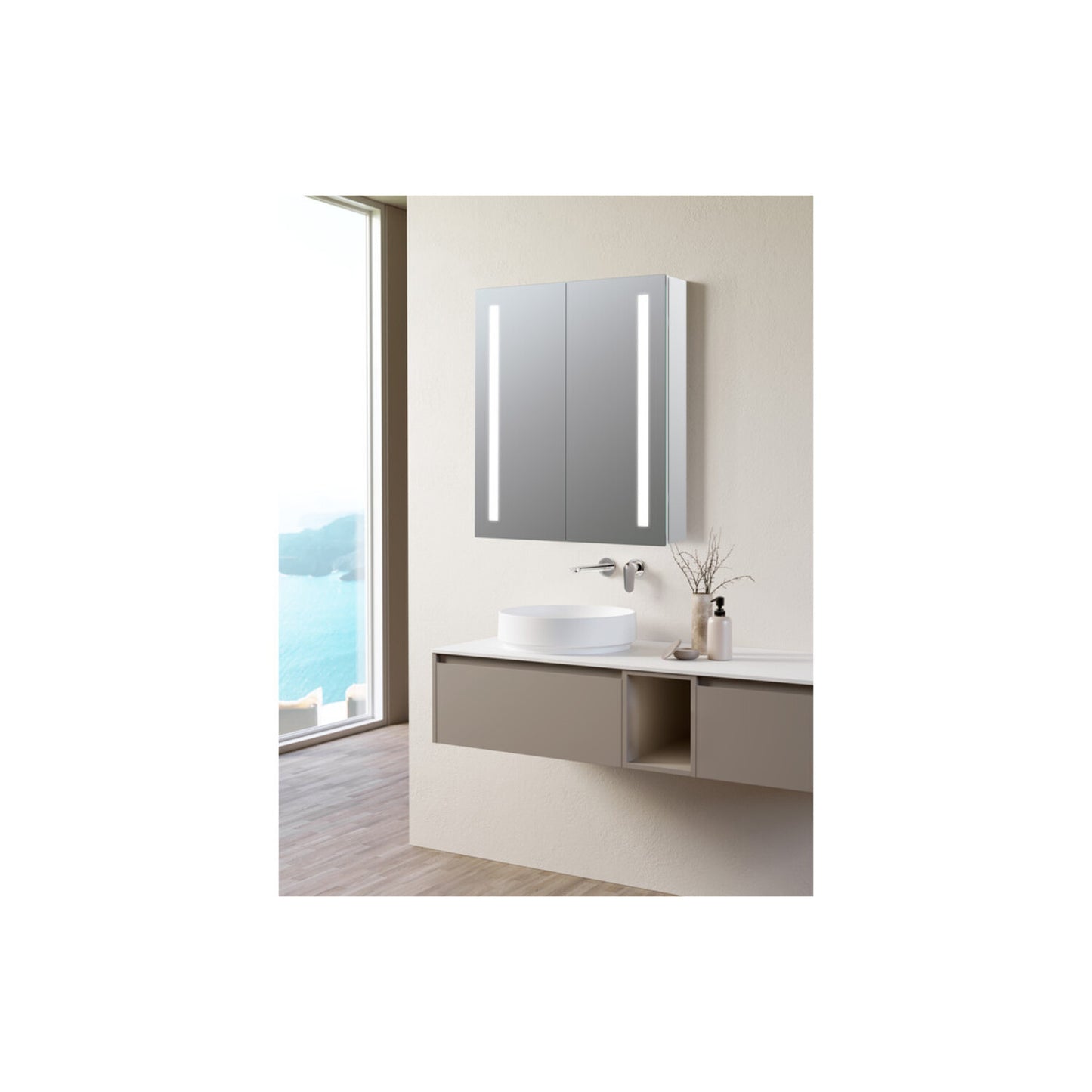 Refina 600mm 2 Door Front-Lit LED Mirror Cabinet