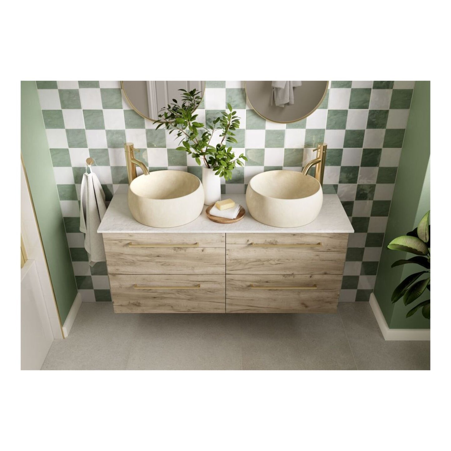 Zenari 1210mm Floor Standing 4 Door Basin Unit & 2 Tap Hole Thin Edge Basin - Oak