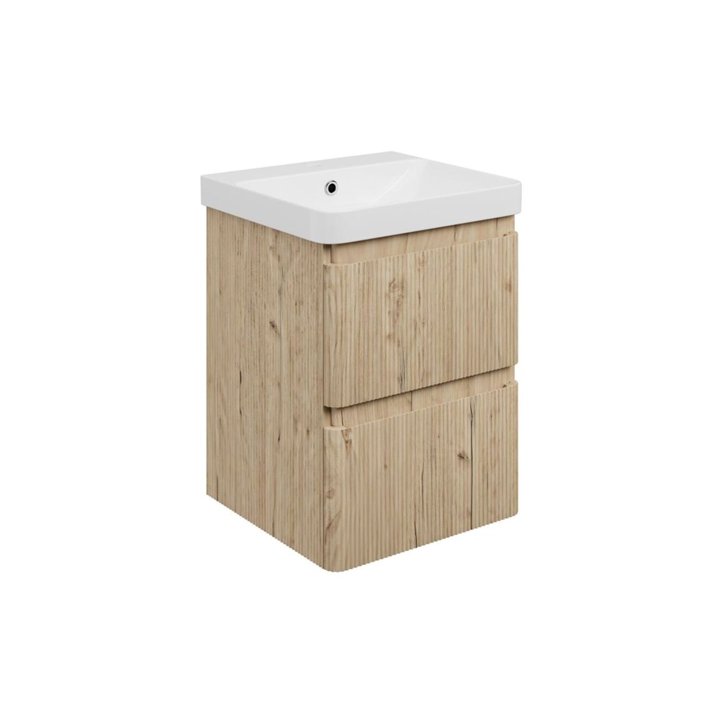 Mirelle 500mm Wall Hung 2 Drawer Basin Unit & 1 Tap Hole Basin - Textured Oak