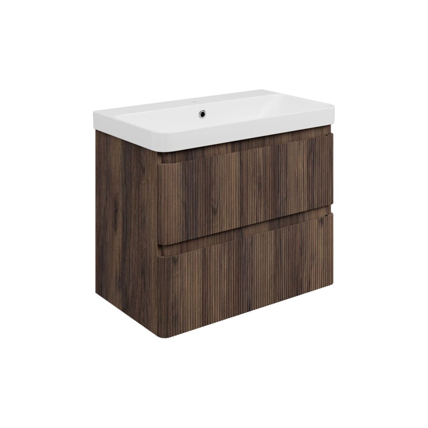 Mirelle 805mm Wall Hung 2 Drawer Basin Unit & 1 Tap Hole Basin - Textured Walnut