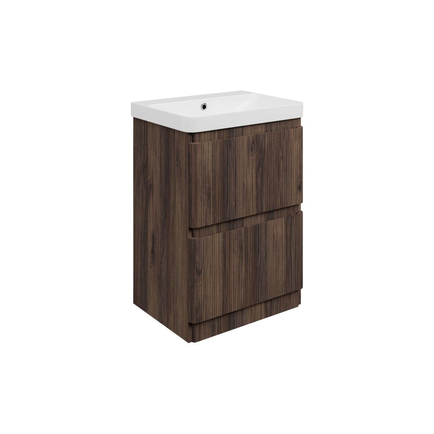 Mirelle 605mm Floor Standing 2 Drawer Basin Unit & 1 Tap Hole Basin - Textured Walnut