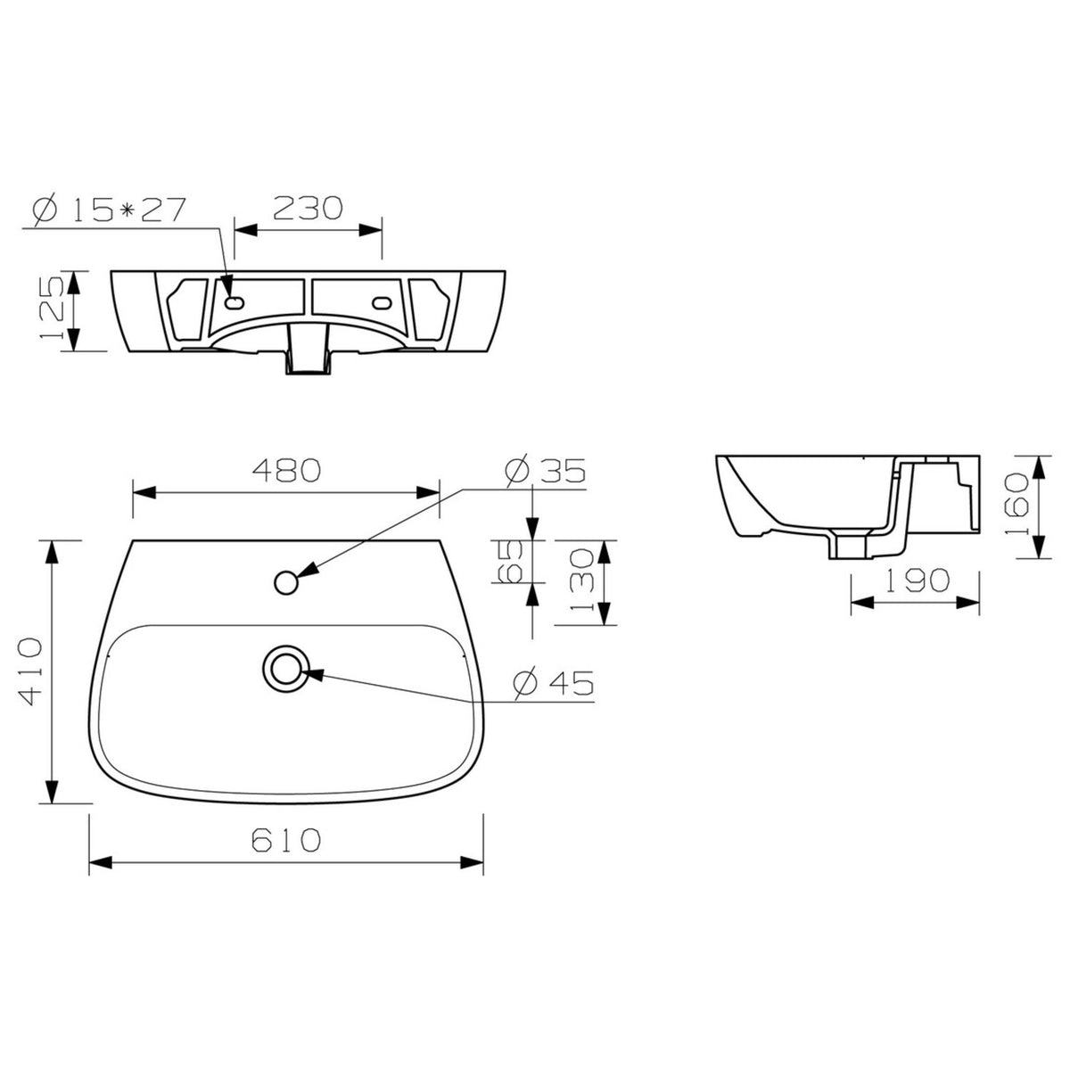 Tahlia 1 Tap Hole Basin & Semi Pedestal 600X400mm