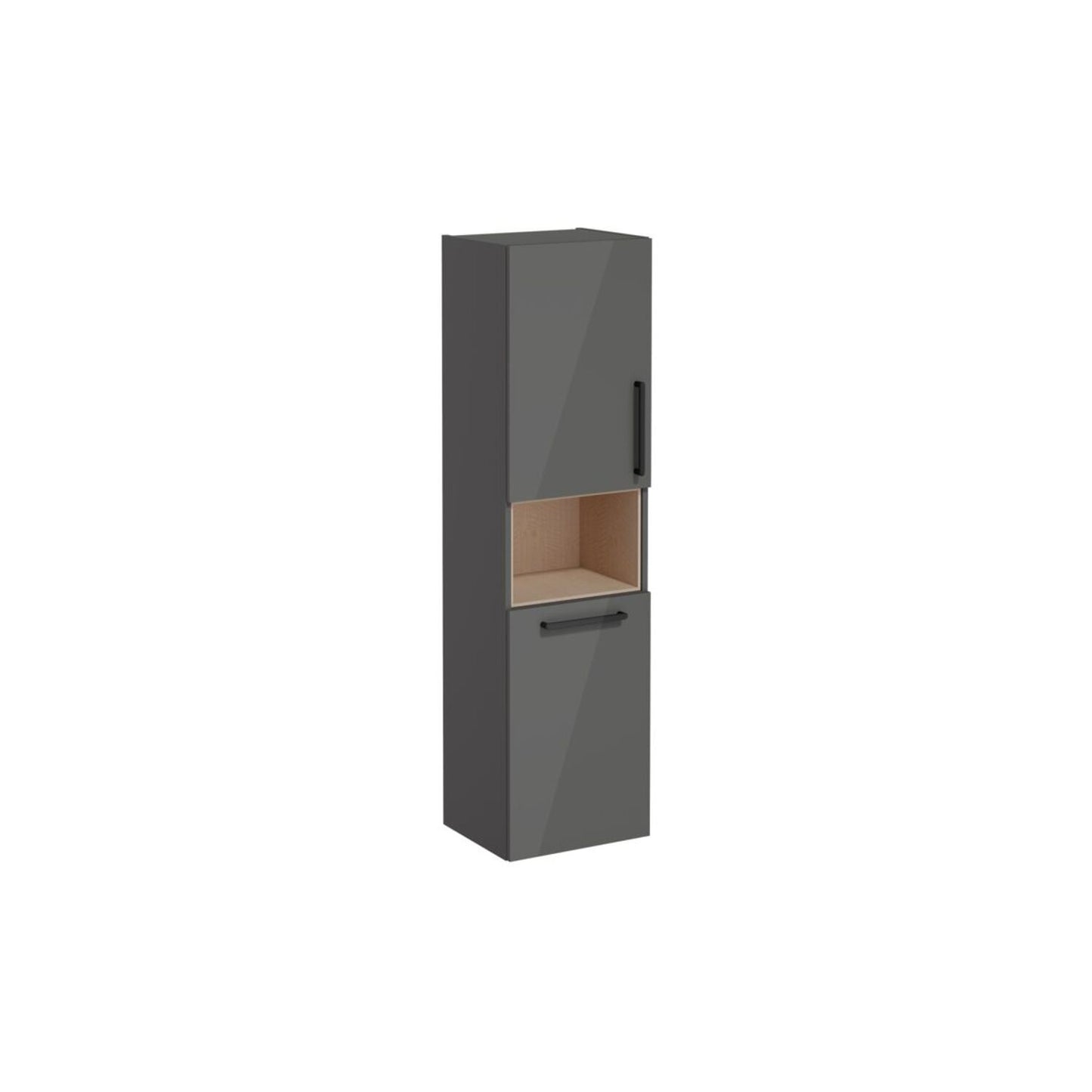 VitrA Root Flat 40cm 2 Door Semi-Tall Unit w/Laundry Basket (LH Hinge) - Anthracite High Gloss