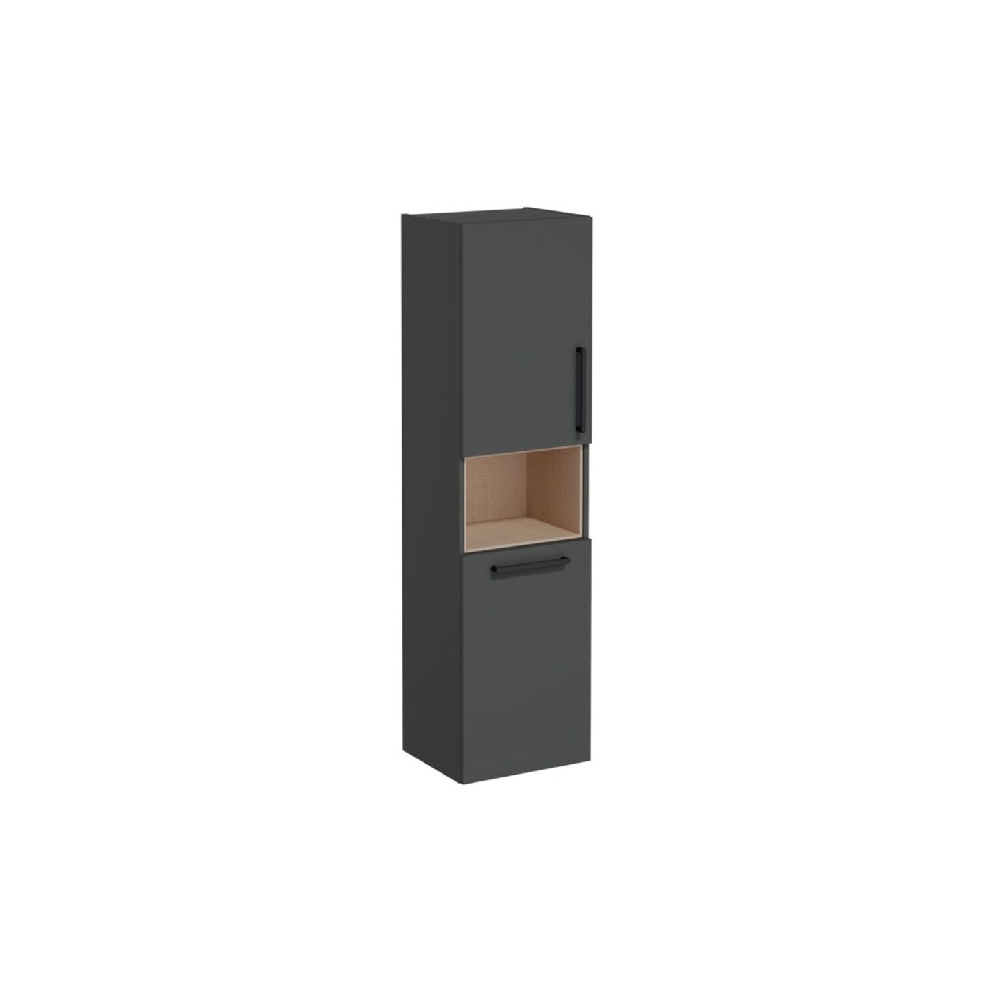 VitrA Root Flat 40cm 2 Door Semi-Tall Unit w/Laundry Basket (LH Hinge) - Matt Storm Grey