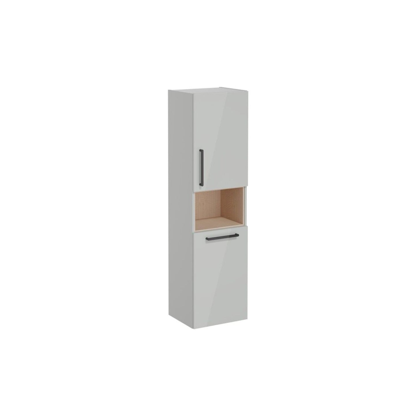 VitrA Root Flat 40cm 2 Door Semi-Tall Unit w/Laundry Basket (RH Hinge) - Shiny Pearl Grey