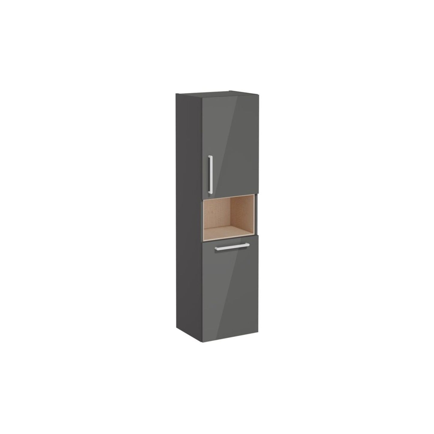 VitrA Root Flat 40cm 2 Door Semi-Tall Unit w/Laundry Basket (RH Hinge) - Anthracite High Gloss