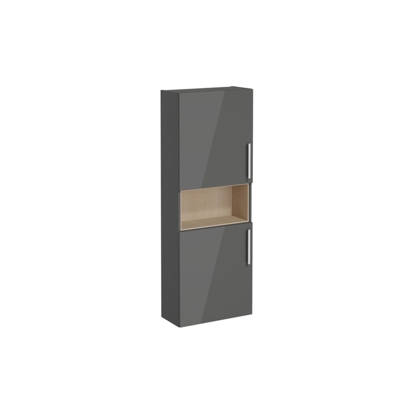 VitrA Root Flat 55cm 2 Door Semi-Tall Unit (LH Hinge) - Anthracite High Gloss