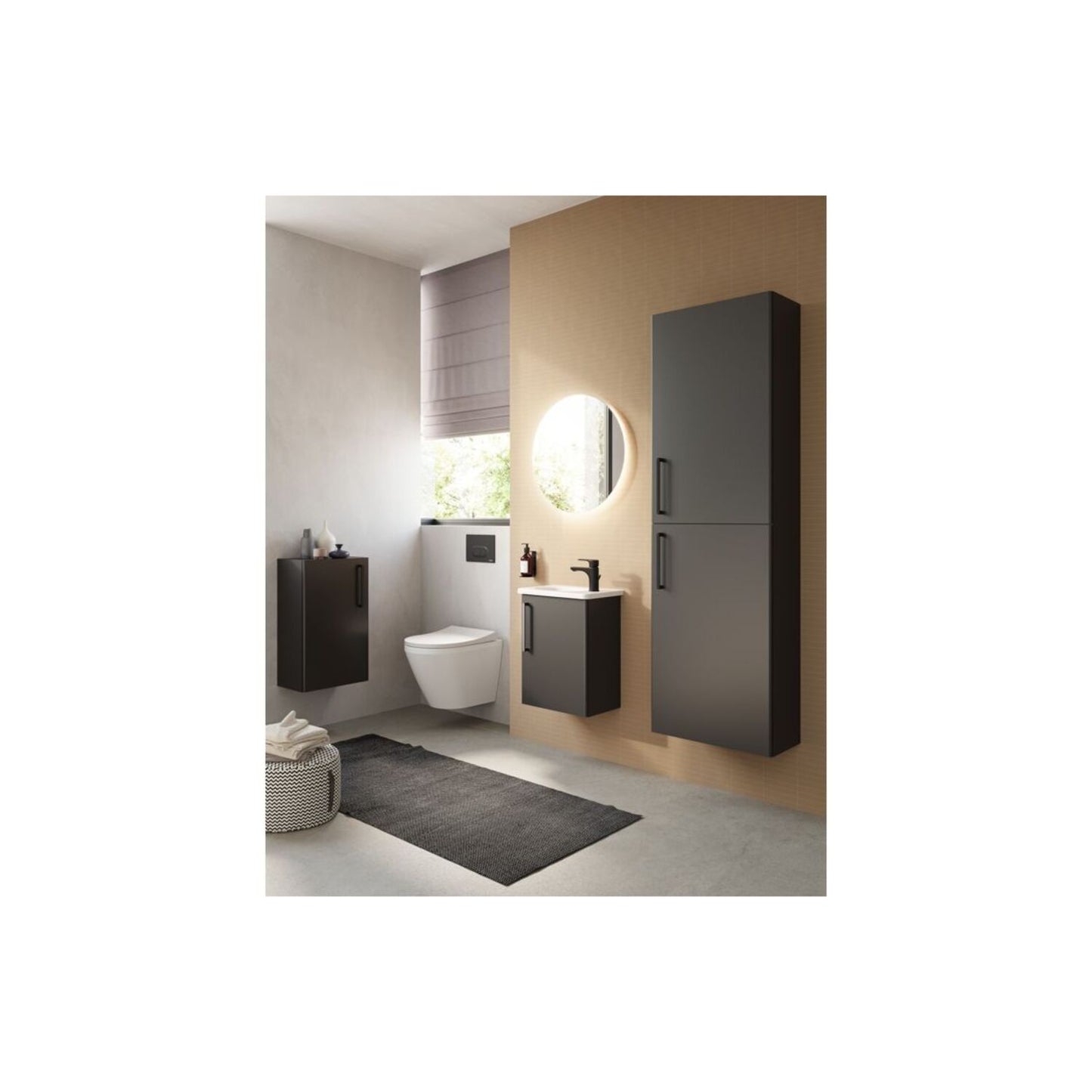 VitrA Root Flat 55cm 2 Door Slim Tall Unit (LH Hinge) - Anthracite High Gloss