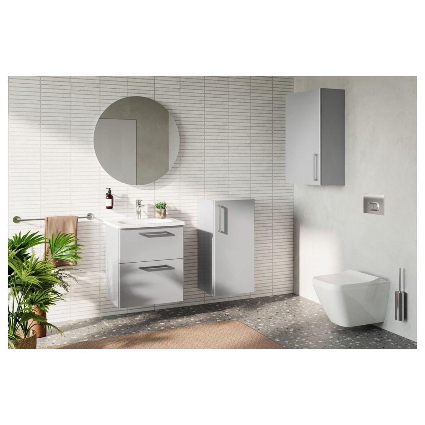 VitrA Root Flat 60cm 1 Door Upper/Wall Unit (LH Hinge) - Shiny Pearl Grey
