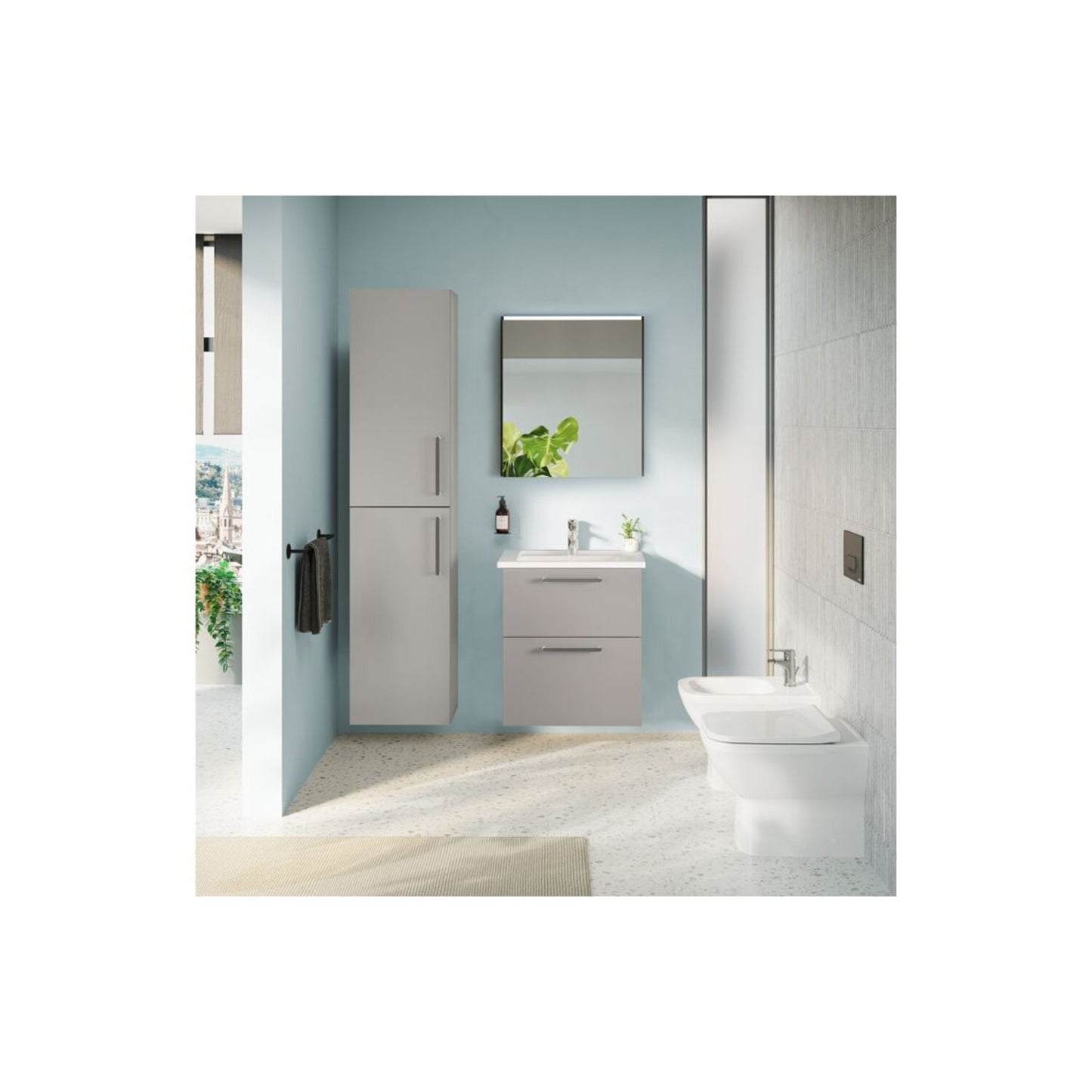 VitrA Root Flat 60cm 2 Drawer Washbasin Unit - Matt Rock Grey