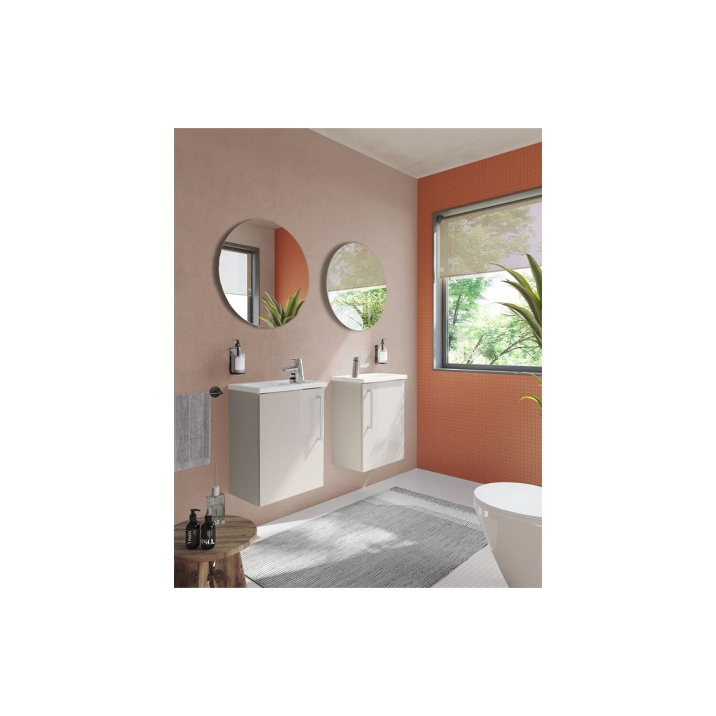 VitrA Root Flat 40cm 1 Door Wall Hung Slim Washbasin Unit (RH Hinge) - Bright Sahara Beige