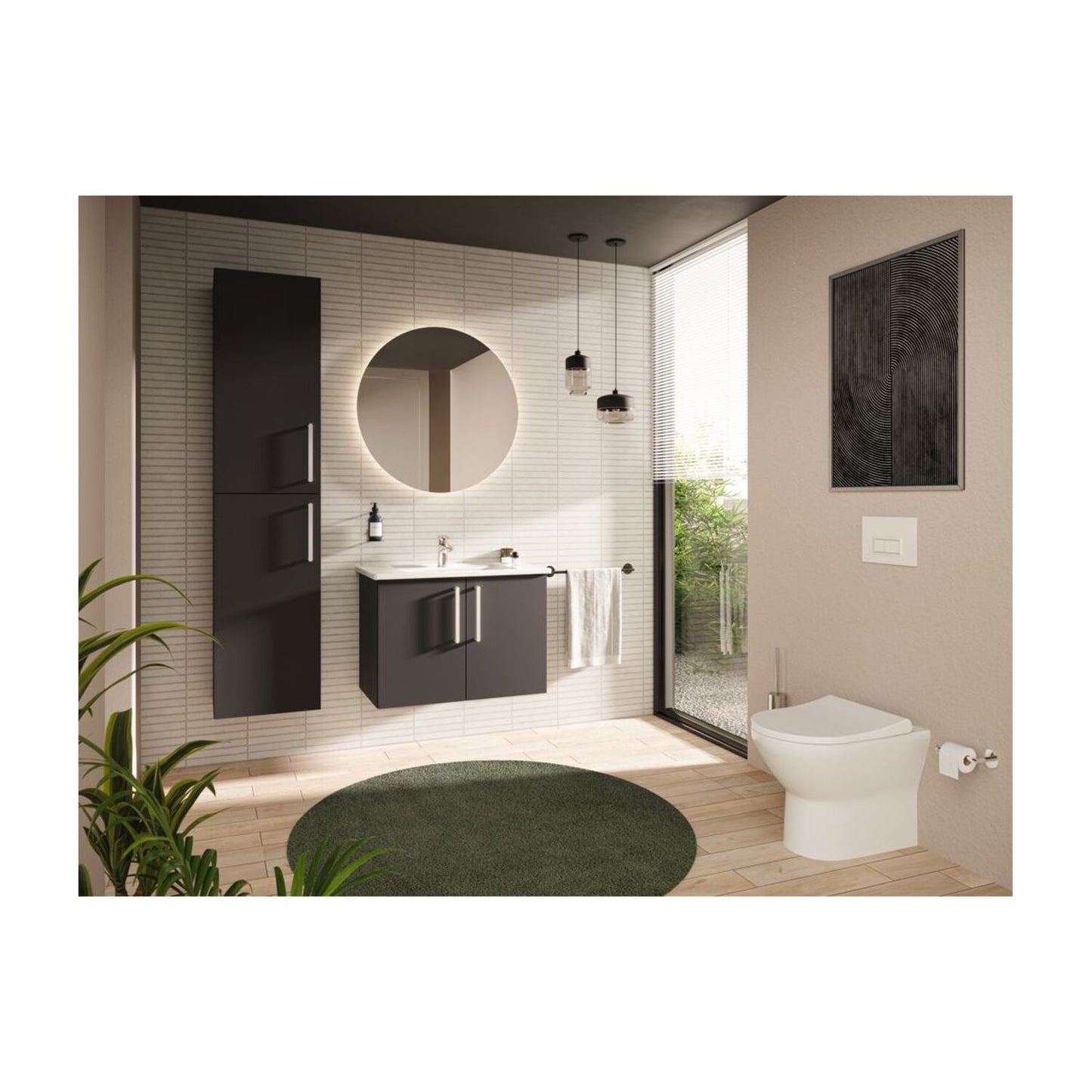 VitrA Root Flat 80cm 2 Door Wall Hung Washbasin Unit - Matt Storm Grey