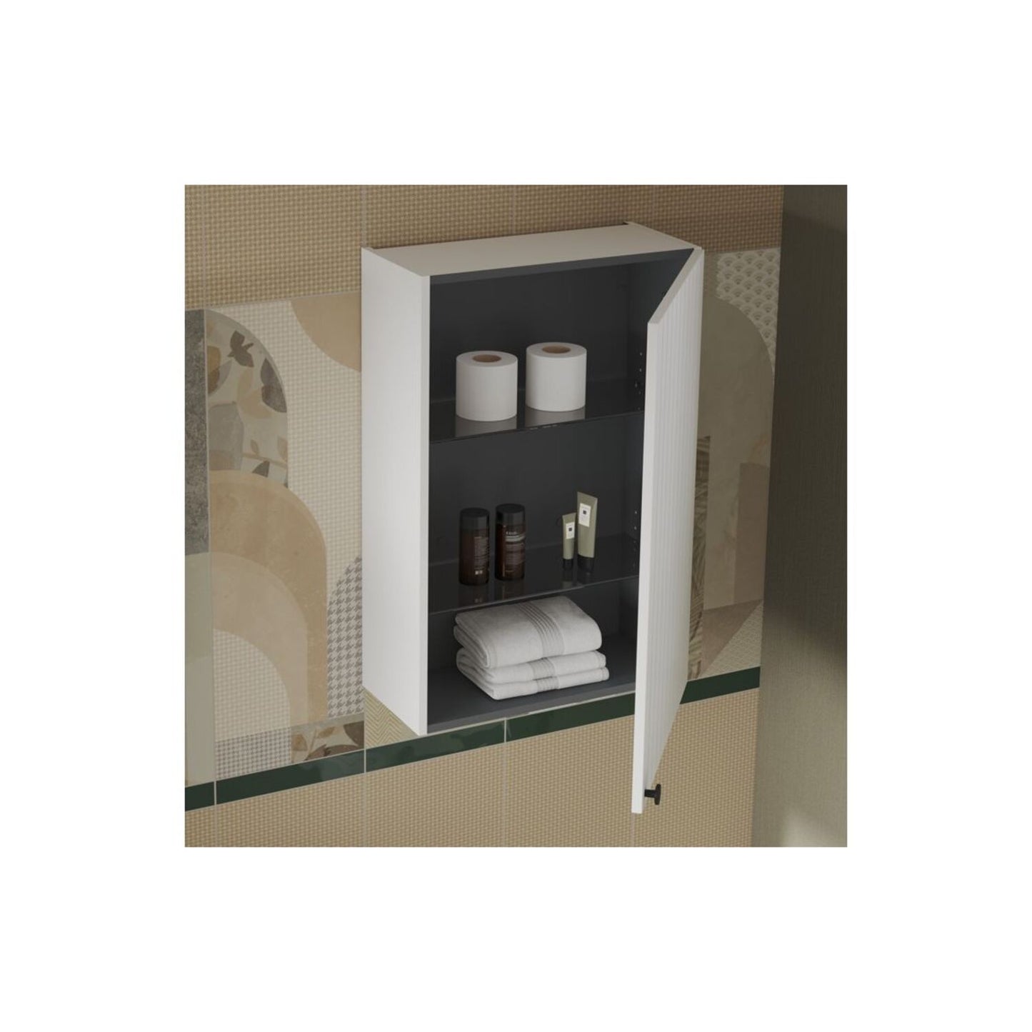 VitrA Root Groove 60cm 1 Door Upper/Wall Unit (RH Hinge) - Matt White
