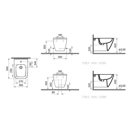 VitrA Integra Square Wall Hung Bidet - White