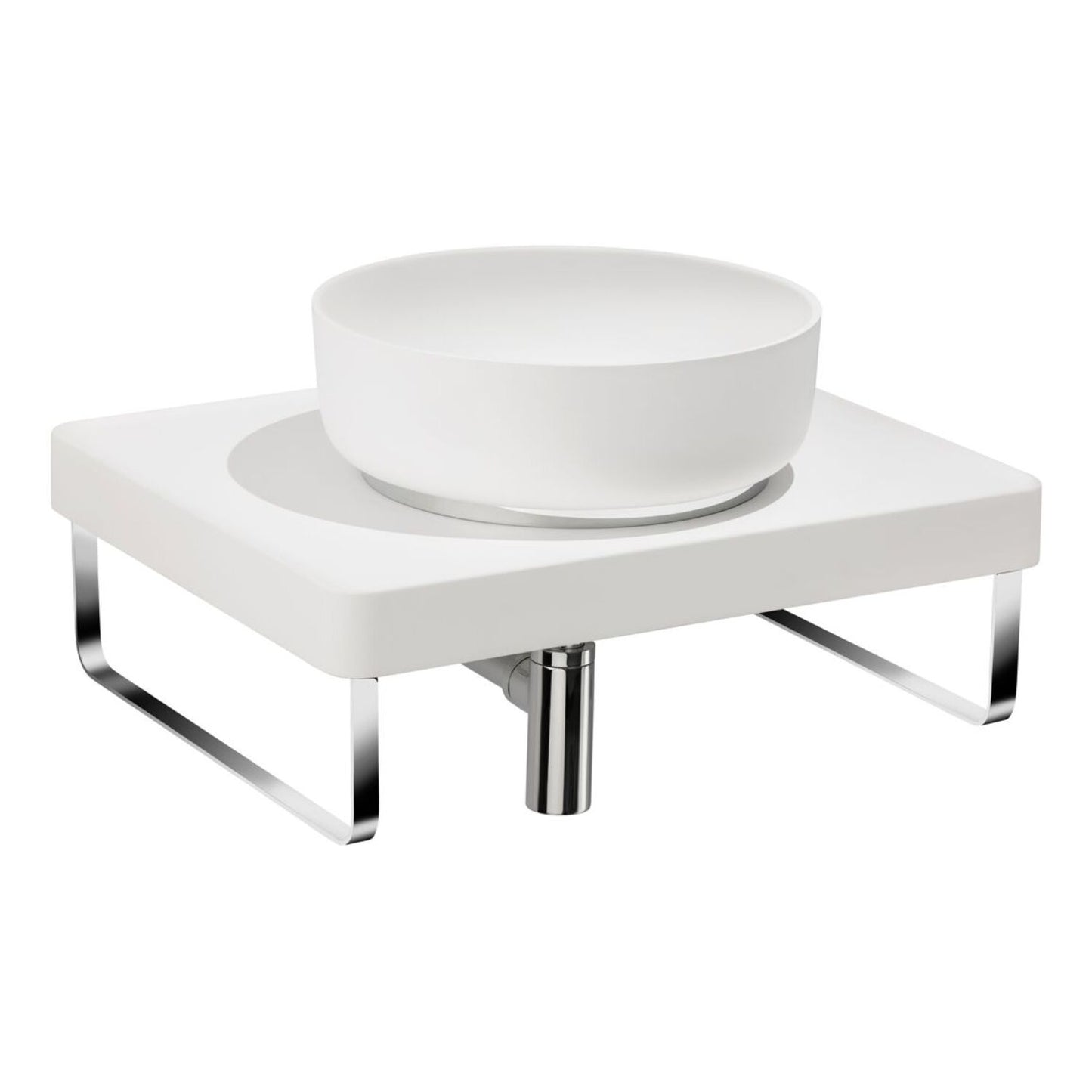 Abode Tableau/Cava Shelf & Round Basin Set - Chalk White w/Chrome Finishes