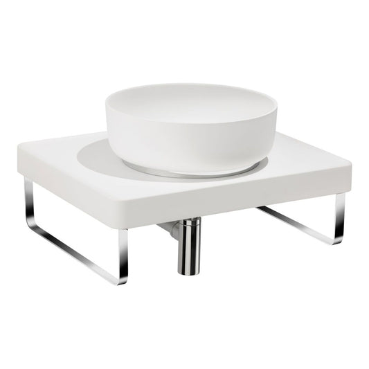 Abode Tableau/Cava Shelf & Round Basin Set - Chalk White w/Chrome Finishes