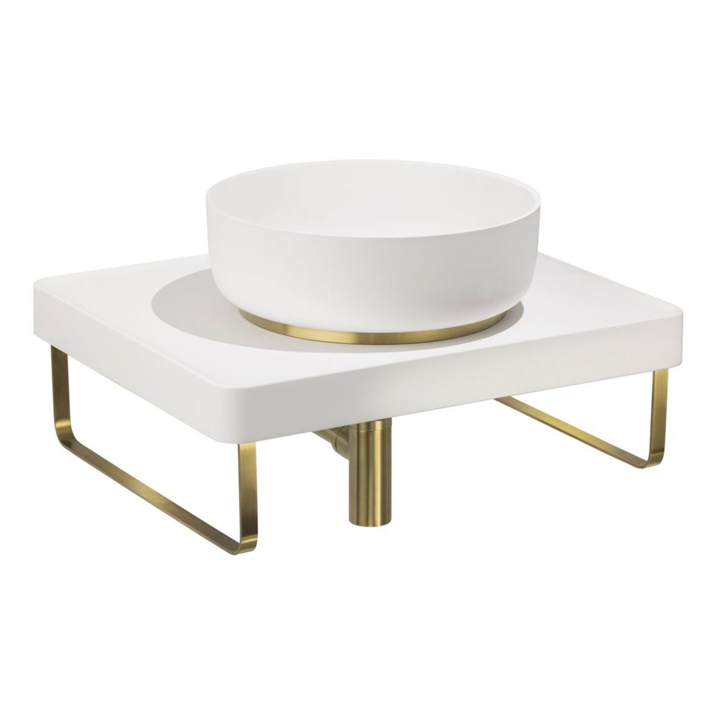 Abode Tableau/Cava Shelf & Round Basin Set - Chalk White w/Brushed Brass Finishes