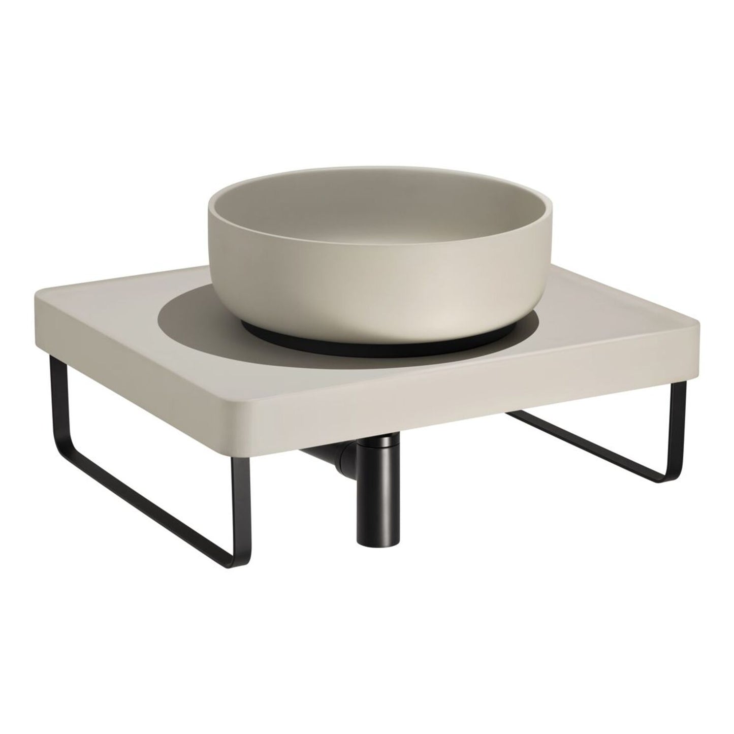 Abode Tableau/Cava Shelf & Round Basin Set - Pebble Grey w/Matt Black Finishes