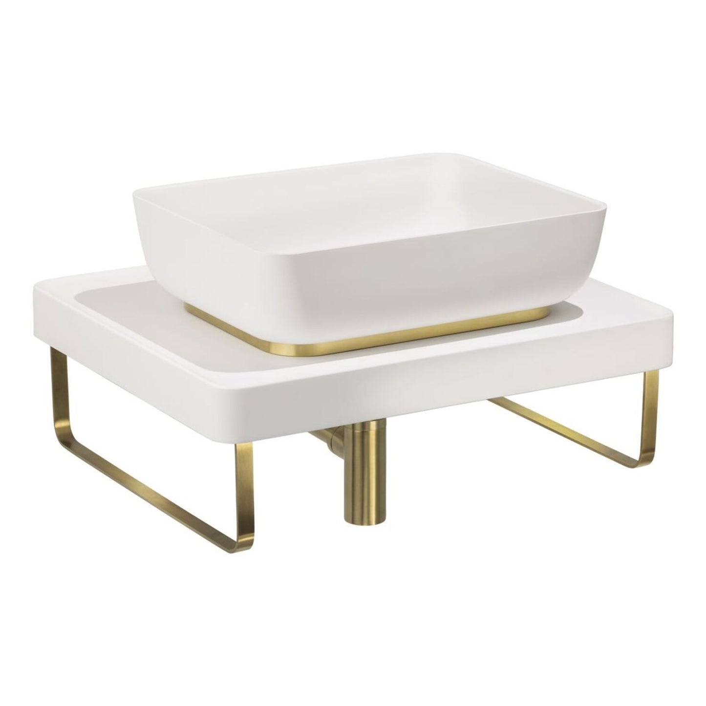 Abode Tableau/Cava Shelf & Tablet Basin Set - Chalk White w/Brushed Brass Finishes