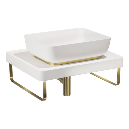 Abode Tableau/Cava Shelf & Tablet Basin Set - Chalk White w/Brushed Brass Finishes