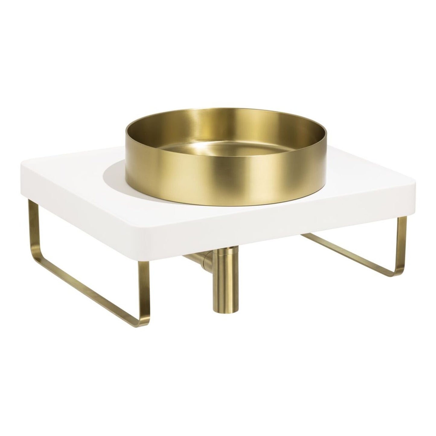 Abode Tableau/Iox Shelf & Round Basin Set - Chalk White w/Brushed Brass Finishes