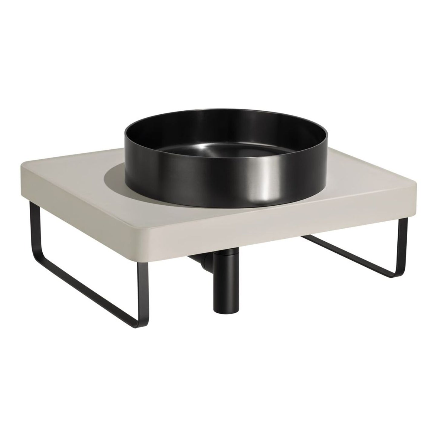 Abode Tableau/Iox Shelf & Round Basin Set - Pebble Grey w/Matt Black Finishes