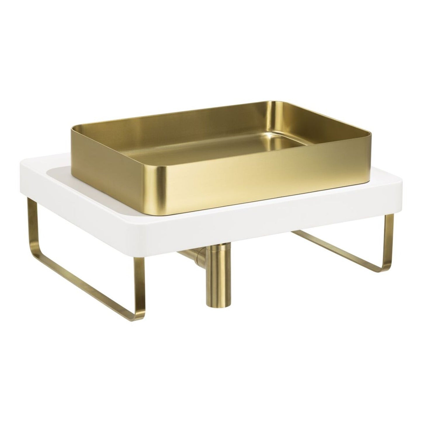 Abode Tableau/Iox Shelf & Tablet Basin Set - Chalk White w/Brushed Brass Finishes