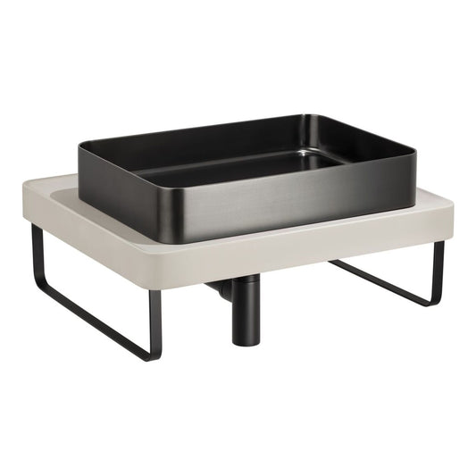 Abode Tableau/Iox Shelf & Tablet Basin Set - Pebble Grey w/Matt Black Finishes