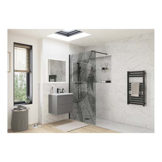 Nuvata 1200mm Leaf Design Wetroom Panel - Matt Black