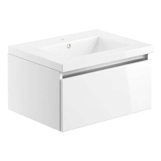 Halona 615mm 1 Drawer Wall Hung Basin Unit Inc. Basin - White Gloss