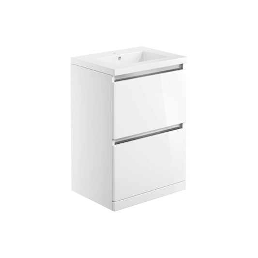 Halona 615mm 2 Drawer Floor Standing Basin Unit Inc. Basin - White Gloss
