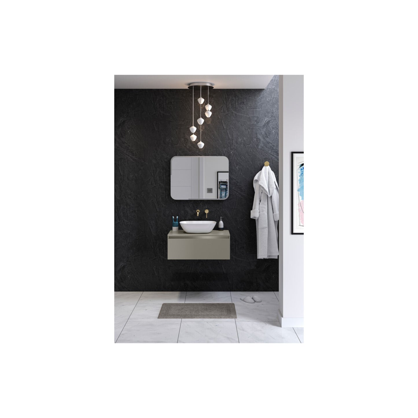 Halona 615mm 1 Drawer Wall Hung Basin Unit Inc. Basin - Matt Latte