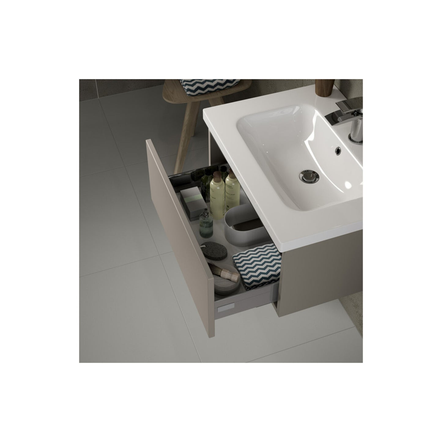 Halona 615mm 1 Drawer Wall Hung Basin Unit Inc. Basin - Matt Latte