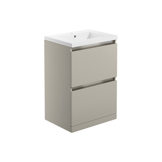 Halona 615mm 2 Drawer Floor Standing Basin Unit Inc. Basin - Matt Latte