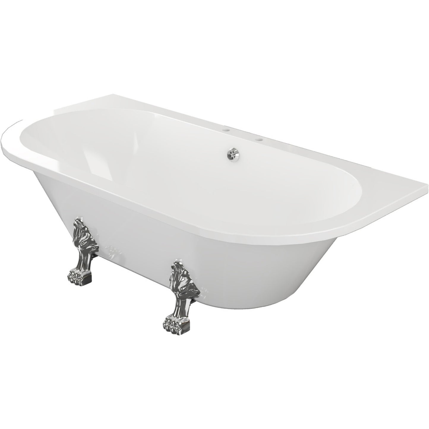 Kireya Freestanding Back To Wall 1700x800x600mm 2 Tap Hole Bath w/Feet - White