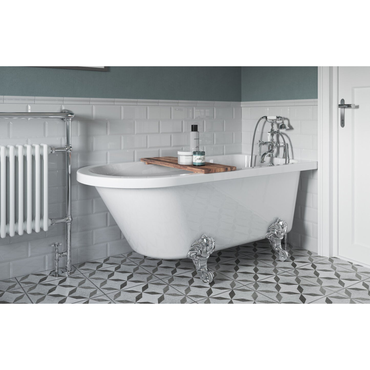 Evania Freestanding 2 Tap Hole Corner Bath W/Feet