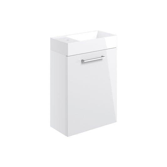 Zenari 410mm Wall Hung 1 Door Basin Unit & 1 Tap Hole Basin - White Gloss