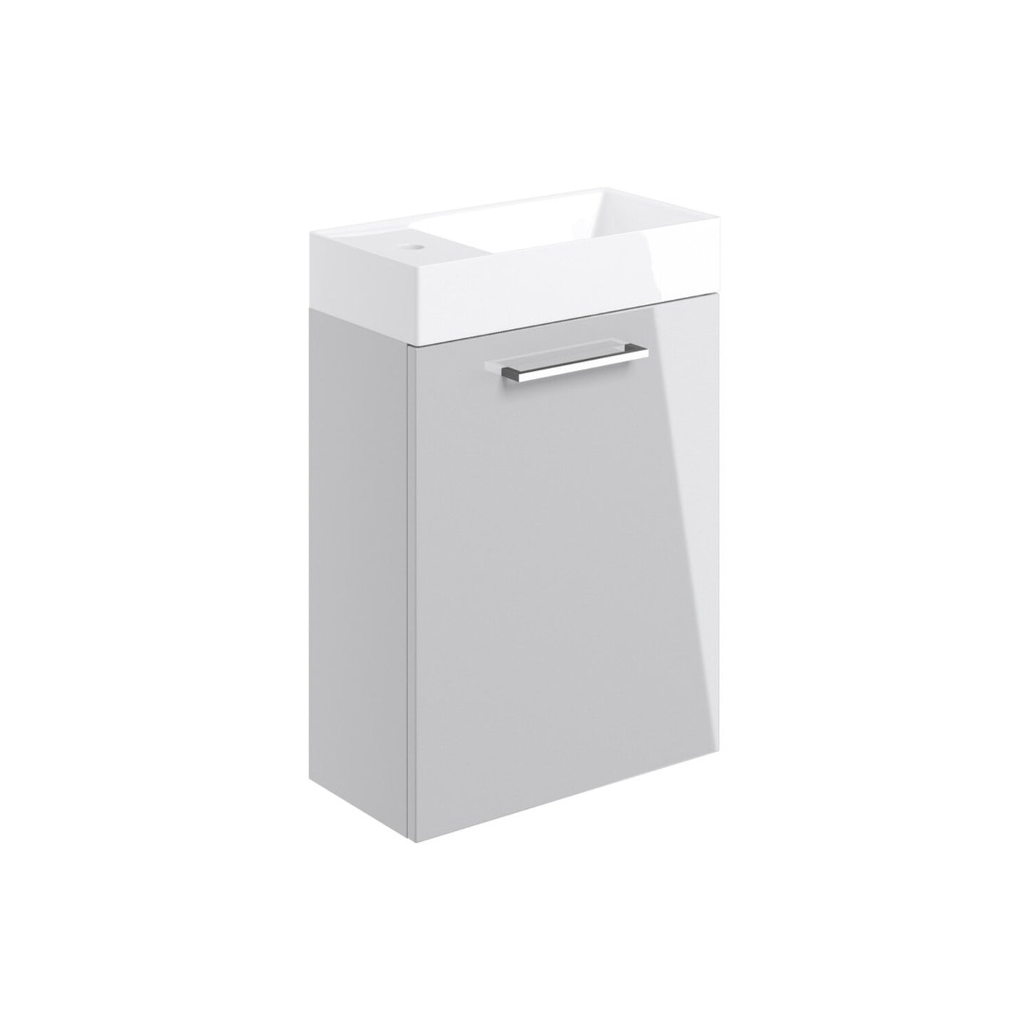 Zenari 410mm Wall Hung 1 Door Basin Unit & 1 Tap Hole Basin - Grey Gloss
