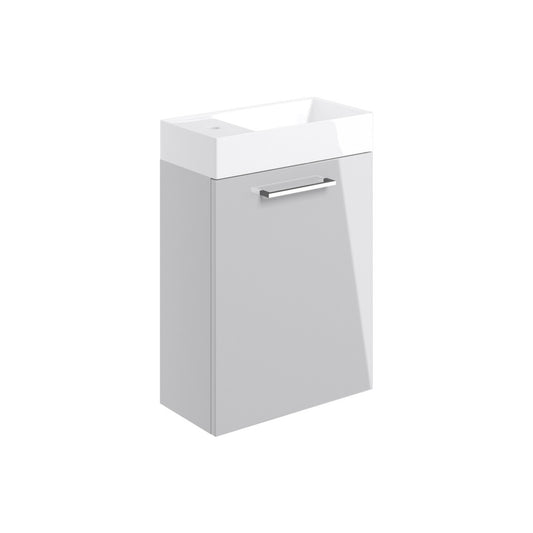 Zenari 410mm Wall Hung 1 Door Basin Unit & 1 Tap Hole Basin - Grey Gloss