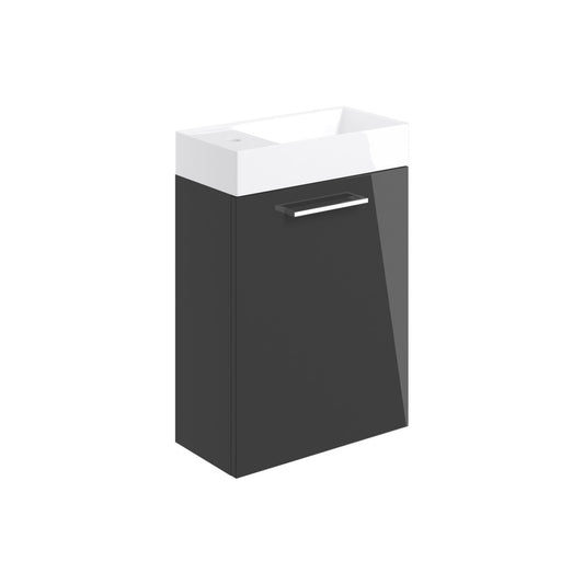 Zenari 410mm Wall Hung 1 Door Basin Unit & 1 Tap Hole Basin - Anthracite Gloss