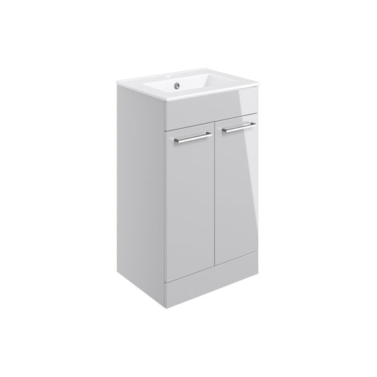 Zenari 510mm Floor Standing 2 Door Basin Unit & 1 Tap Hole Thin Edge Basin - Grey Gloss