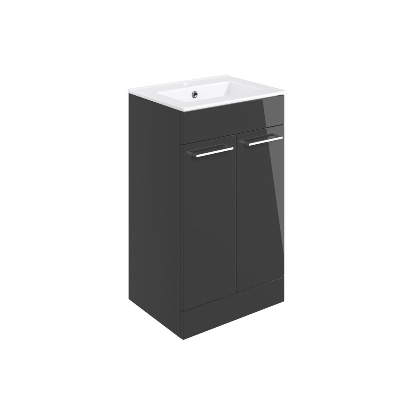 Zenari 510mm Floor Standing 2 Door Basin Unit & 1 Tap Hole Thin Edge Basin - Anthracite Gloss