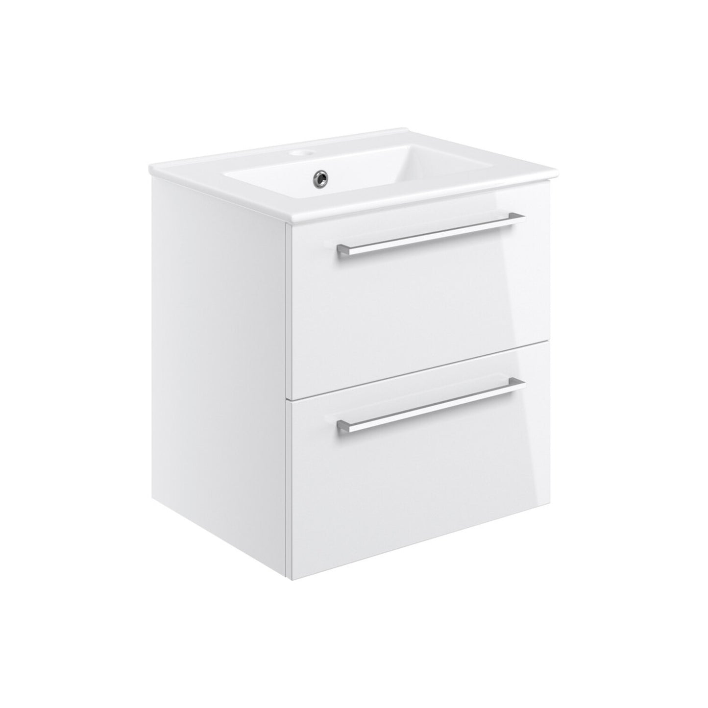 Zenari 510mm Wall Hung 2 Drawer Basin Unit & 1 Tap Hole Thin Edge Basin - White Gloss