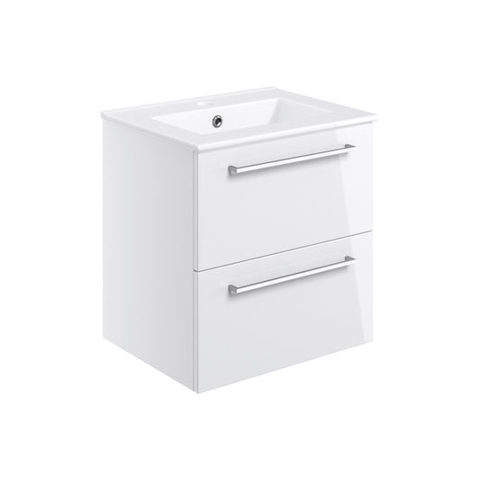 Zenari 510mm Wall Hung 2 Drawer Basin Unit & 1 Tap Hole Thin Edge Basin - White Gloss