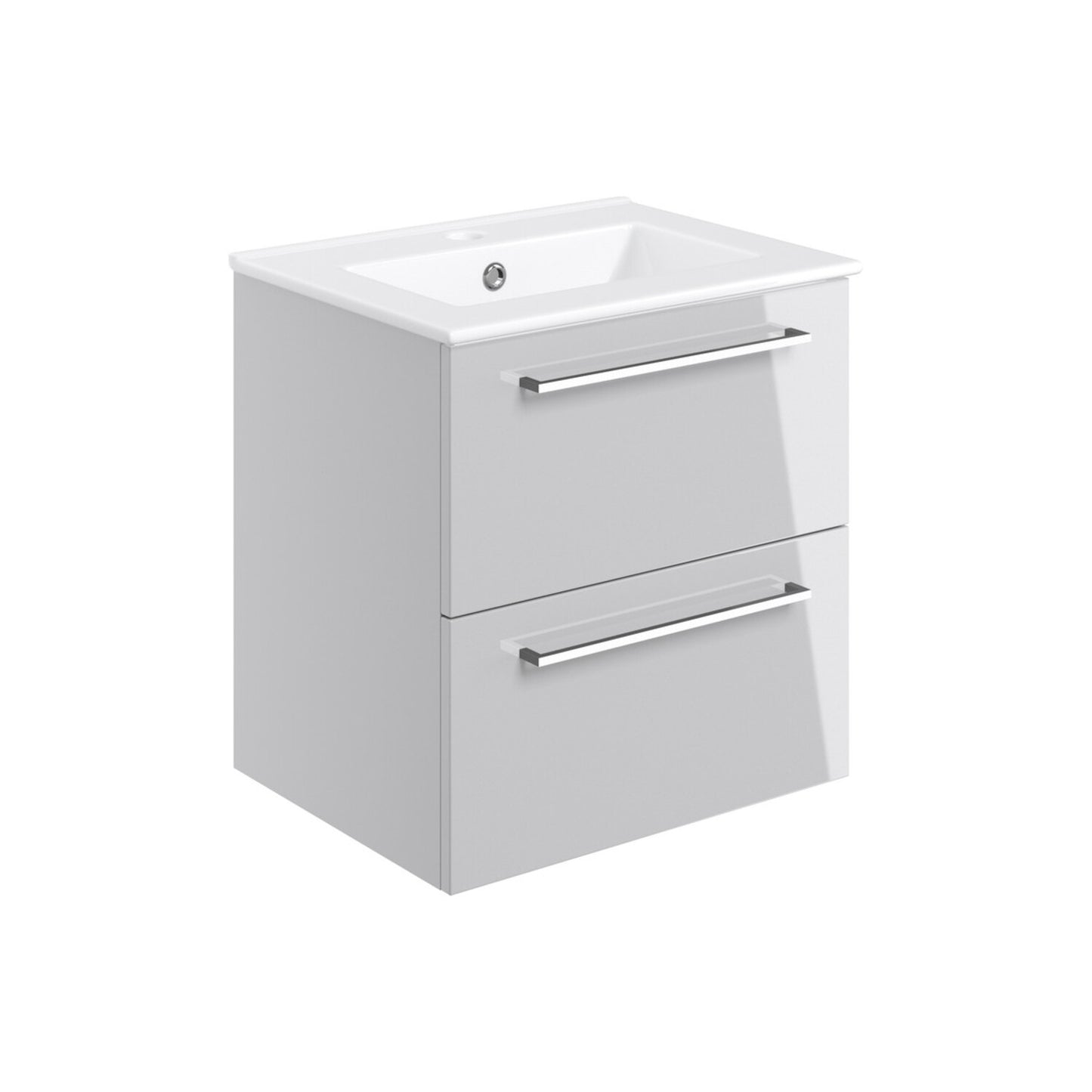 Zenari 510mm Wall Hung 2 Drawer Basin Unit & 1 Tap Hole Thin Edge Basin - Grey Gloss