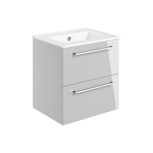 Zenari 510mm Wall Hung 2 Drawer Basin Unit & 1 Tap Hole Thin Edge Basin - Grey Gloss