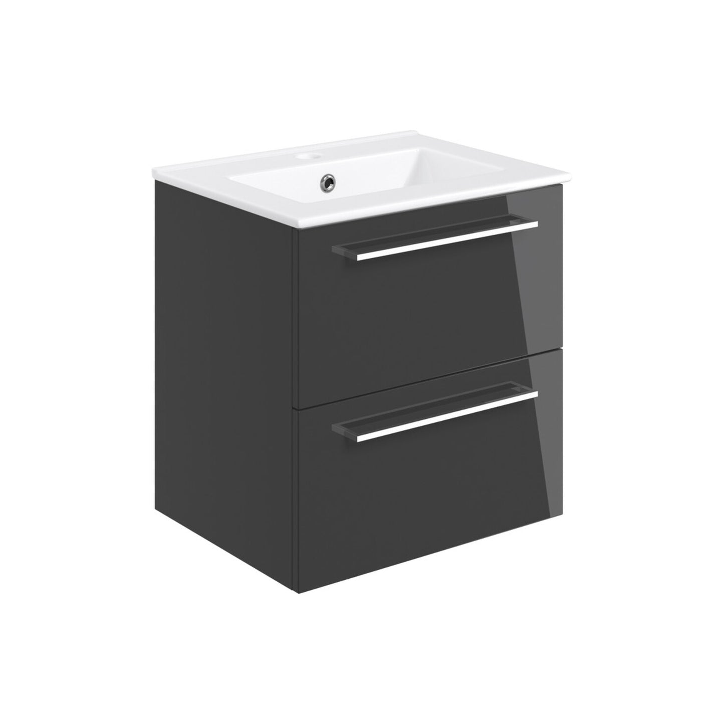 Zenari 510mm Wall Hung 2 Drawer Basin Unit & 1 Tap Hole Thin Edge Basin - Anthracite Gloss