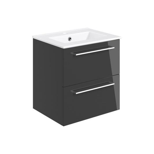Zenari 510mm Wall Hung 2 Drawer Basin Unit & 1 Tap Hole Thin Edge Basin - Anthracite Gloss